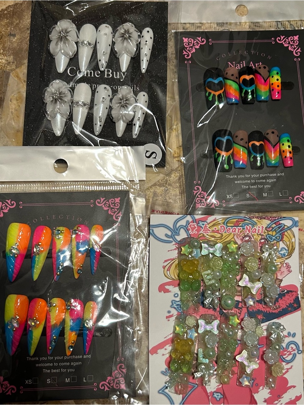 Assorted Nail Art Set – Rainbow & White Accent Styles take all 4